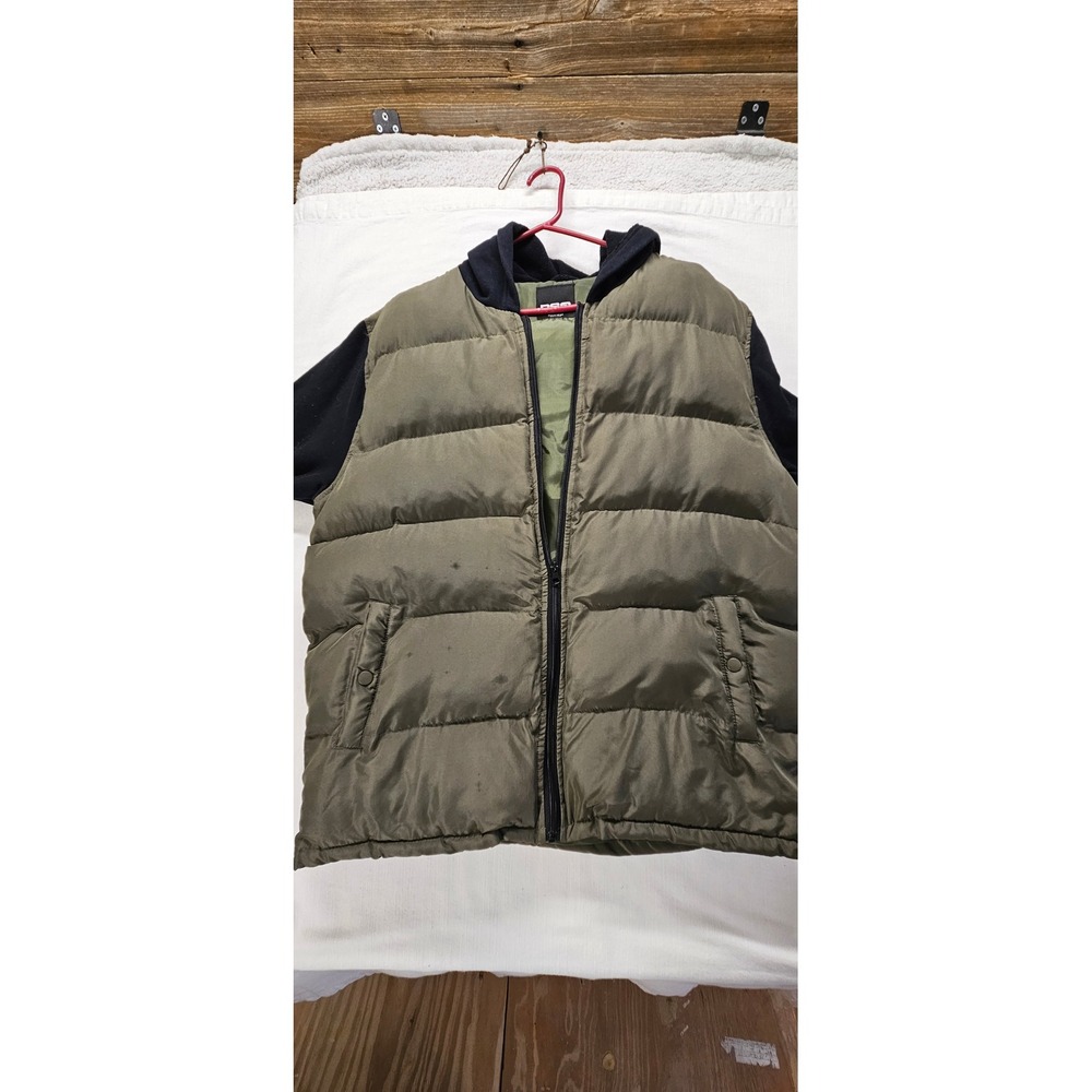 RSQ Mens Puffer Vest Hybrid Hoodie Jacket Olive Green Black XL RN108168